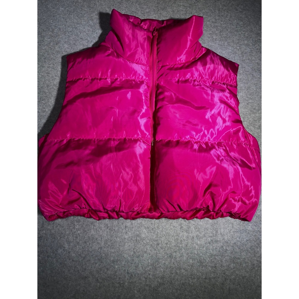 SHEIN Womens Hot Pink Cropped Puffer Vest Stand Collar Quilted Zip Up Size M 6